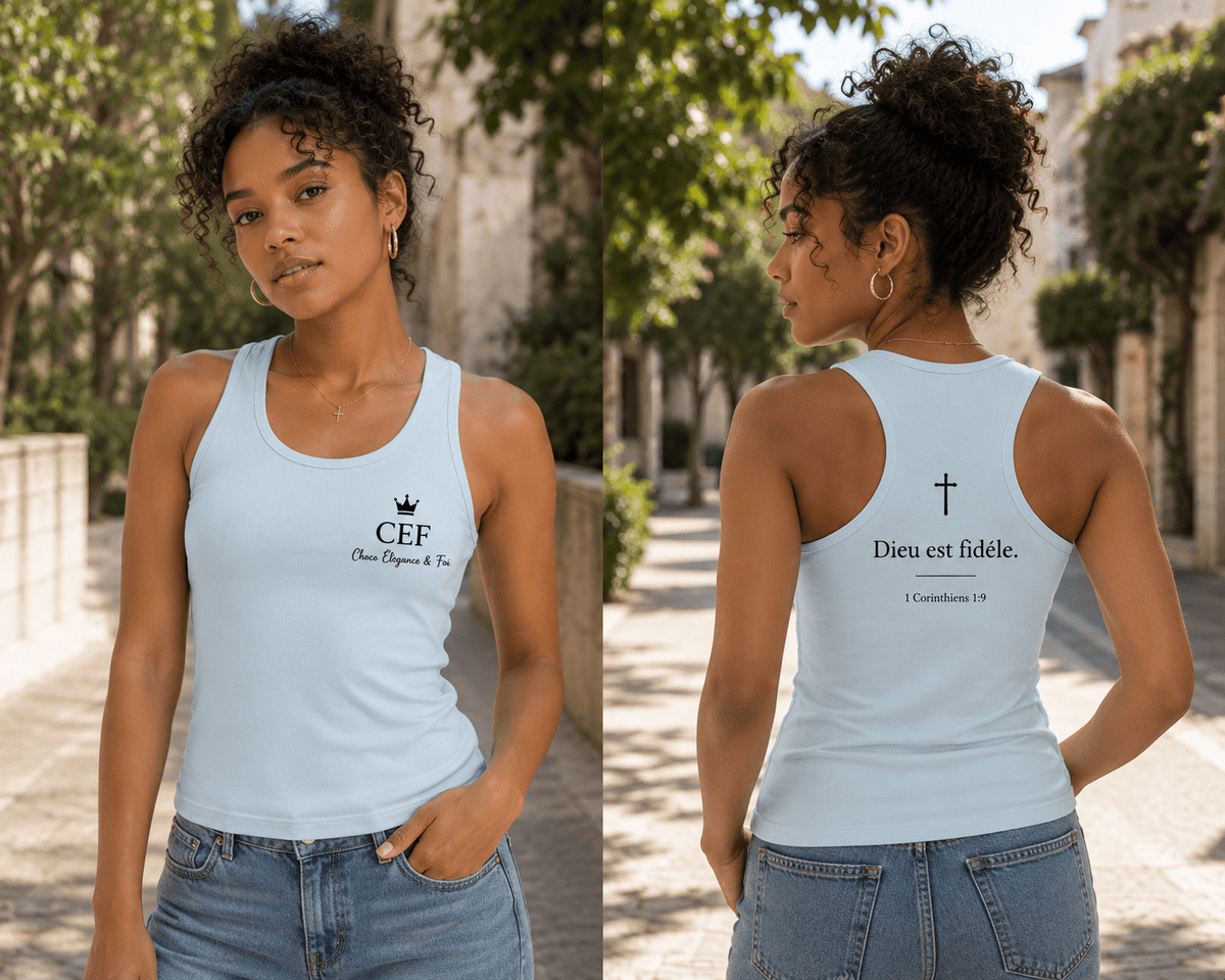 Débardeur Femme CEF Bleu Ciel – 1 Corinthiens 1:9 - Choco Élégance & Foi