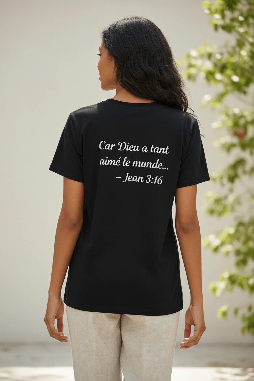 T-shirt chrétien – Jean 3:16 - Choco Élégance &amp; Foi