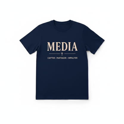 MEDIA – T-shirt Ministère | Capter · Partager · Impacter | CEF - Choco Élégance &amp; Foi