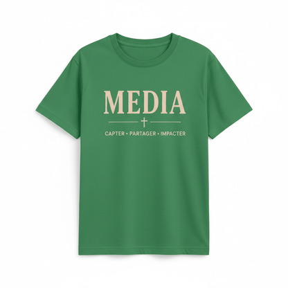 MEDIA – T-shirt Ministère | Capter · Partager · Impacter | CEF - Choco Élégance &amp; Foi
