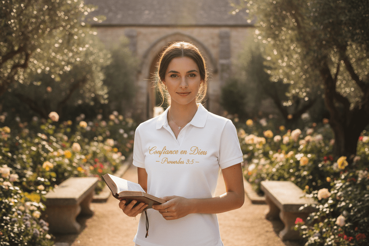 Polo Femme "Confiance en Dieu" – Proverbes 3:5 | CEF - Choco Élégance &amp; Foi