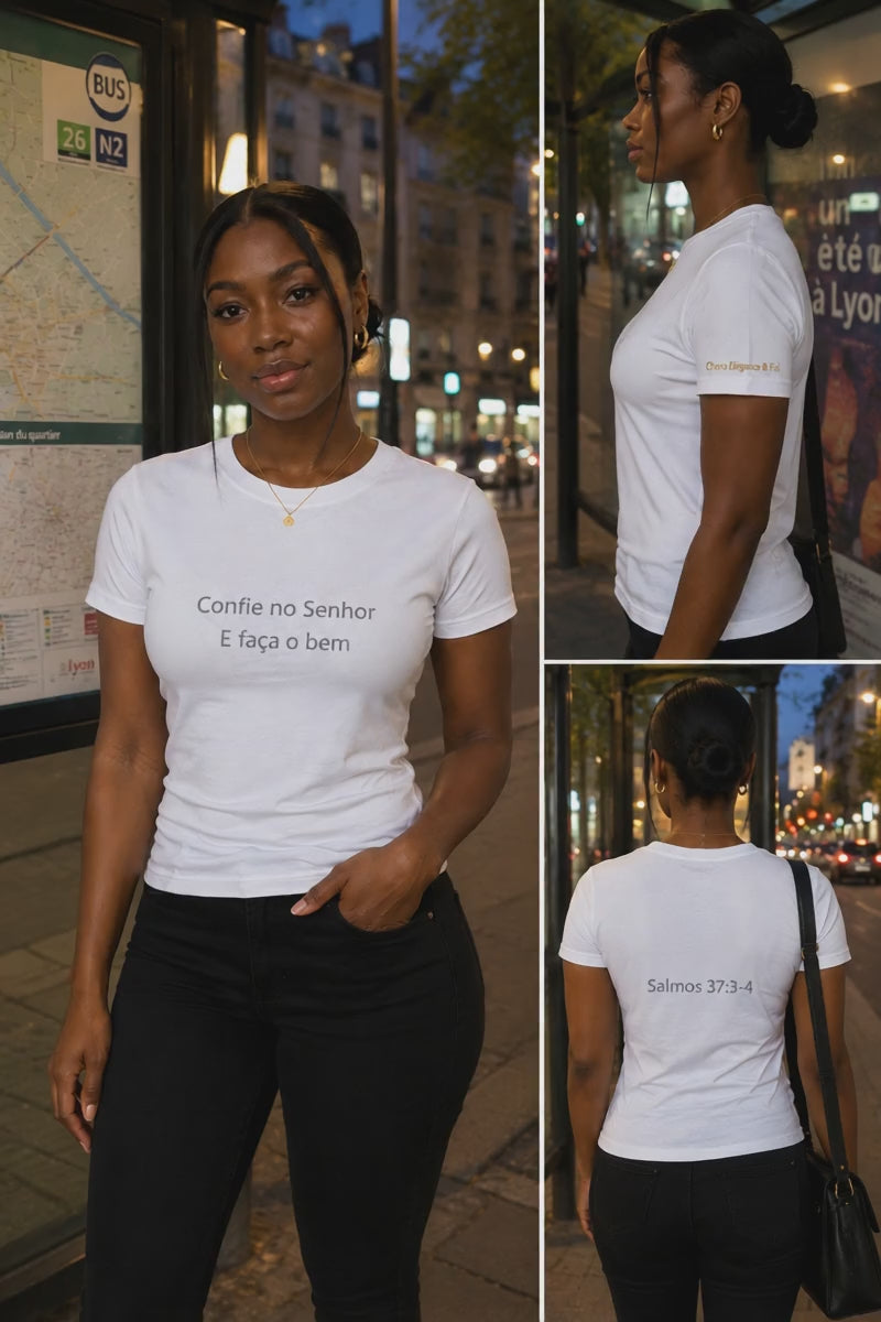 T-shirt « Confie no Senhor » – Salmos 37:3-4 – Choco Élégance &amp; Foi
