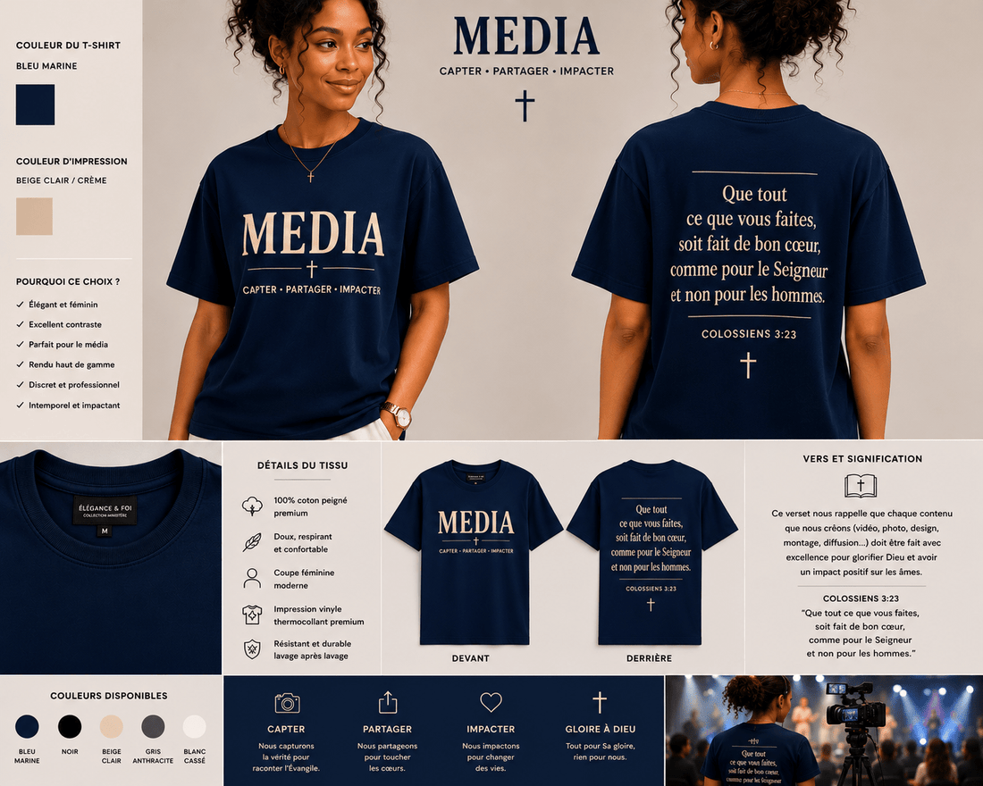 MEDIA – T-shirt Ministère | Capter · Partager · Impacter | CEF - Choco Élégance &amp; Foi