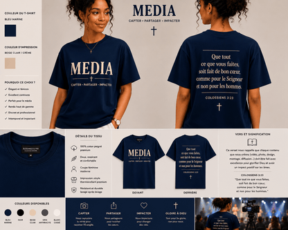 MEDIA – T-shirt Ministère | Capter · Partager · Impacter | CEF - Choco Élégance &amp; Foi