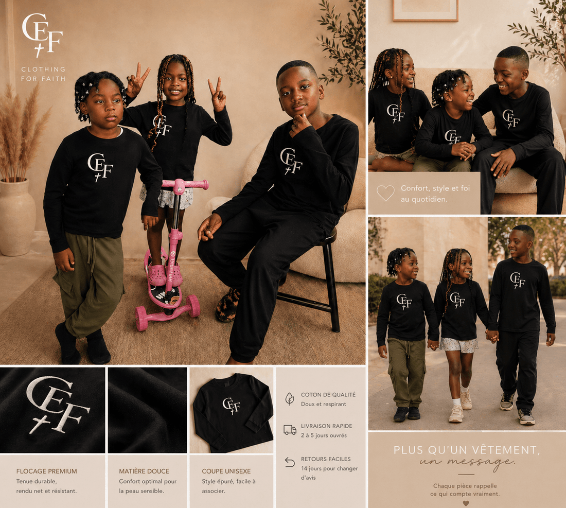 T-shirt manches longues enfant CEF – Confort &amp; style - Choco Élégance &amp; Foi