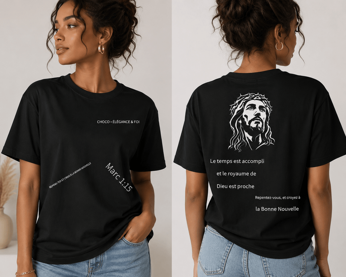 T-Shirt Marc 1:15 — Choco Élégance &amp; Foi - Choco Élégance &amp; Foi
