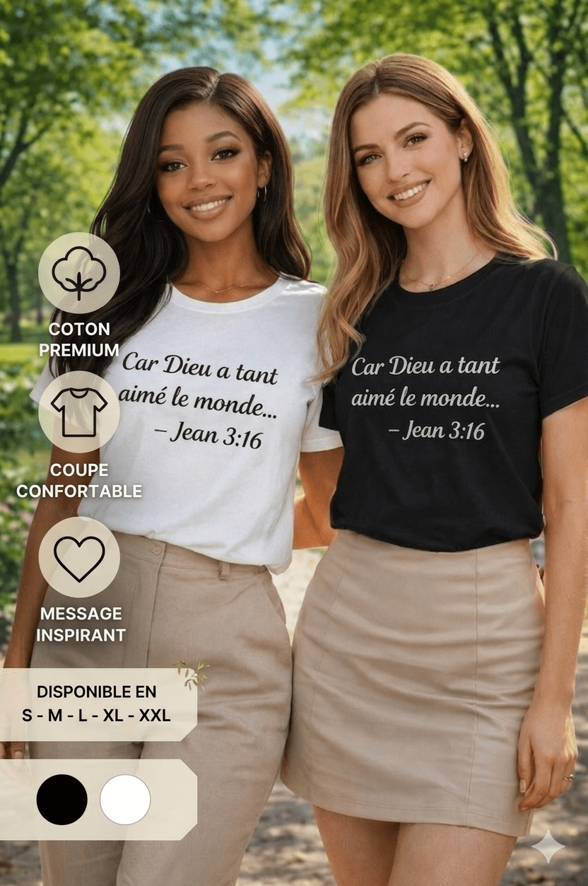 T-shirt chrétien – Jean 3:16 - Choco Élégance &amp; Foi