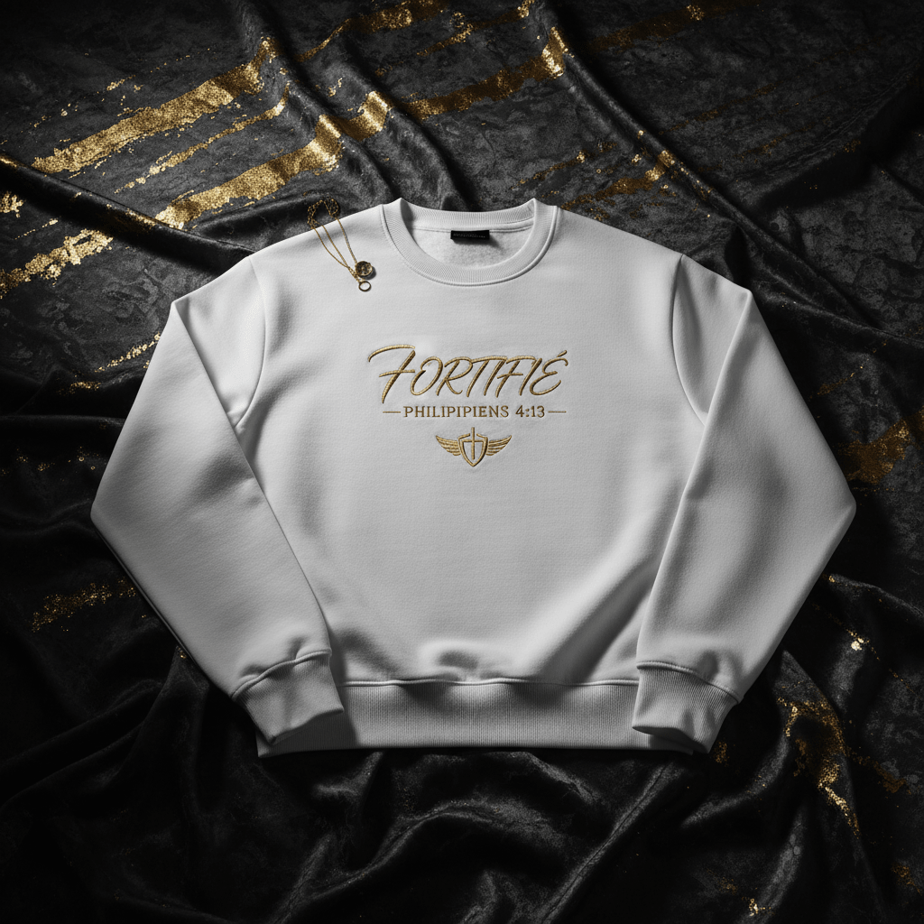 Sweat Crewneck "Fortifié" – Philippiens 4:13 - Choco Élégance &amp; Foi