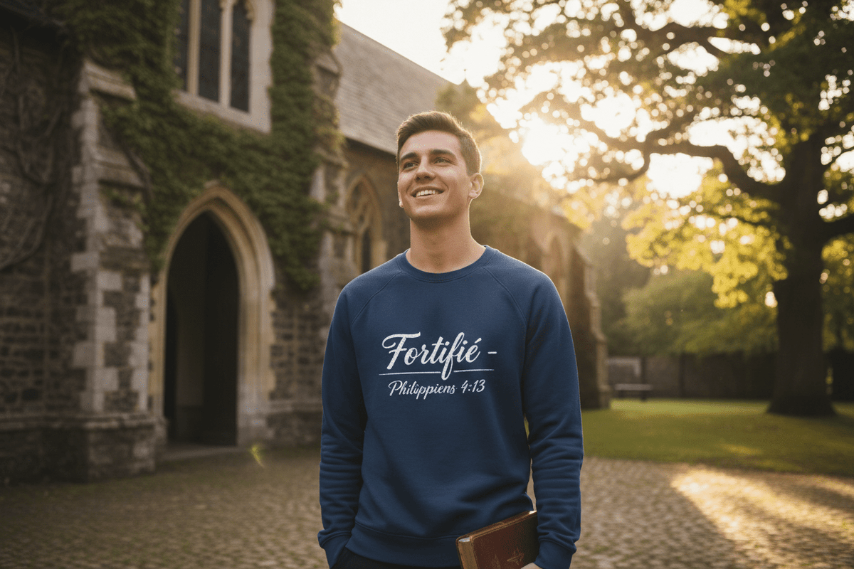 Sweat Crewneck "Fortifié" – Philippiens 4:13 - Choco Élégance &amp; Foi